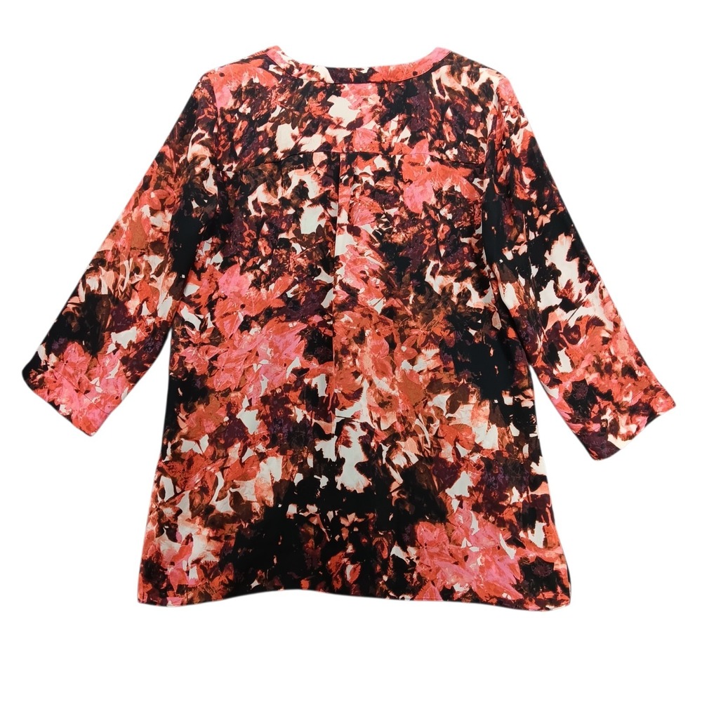 ANA A New Approach Womens Large Floral Blouse V Neck 3/4 Sleeve Top L coral - Picture 3 of 7